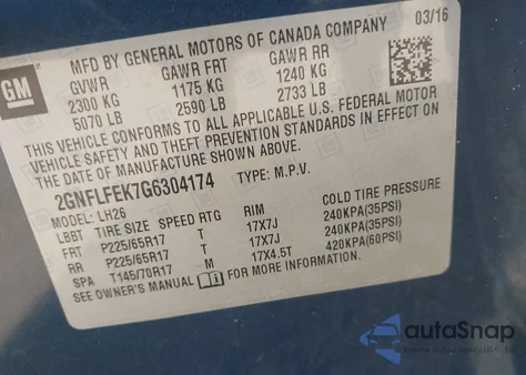 2016 Chevrolet Equinox Lt z USA, uszkodzony, nr VIN 2GNFLFEK7G6304174